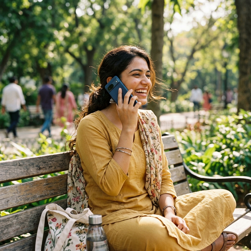 Indian listener on phone call outdoors